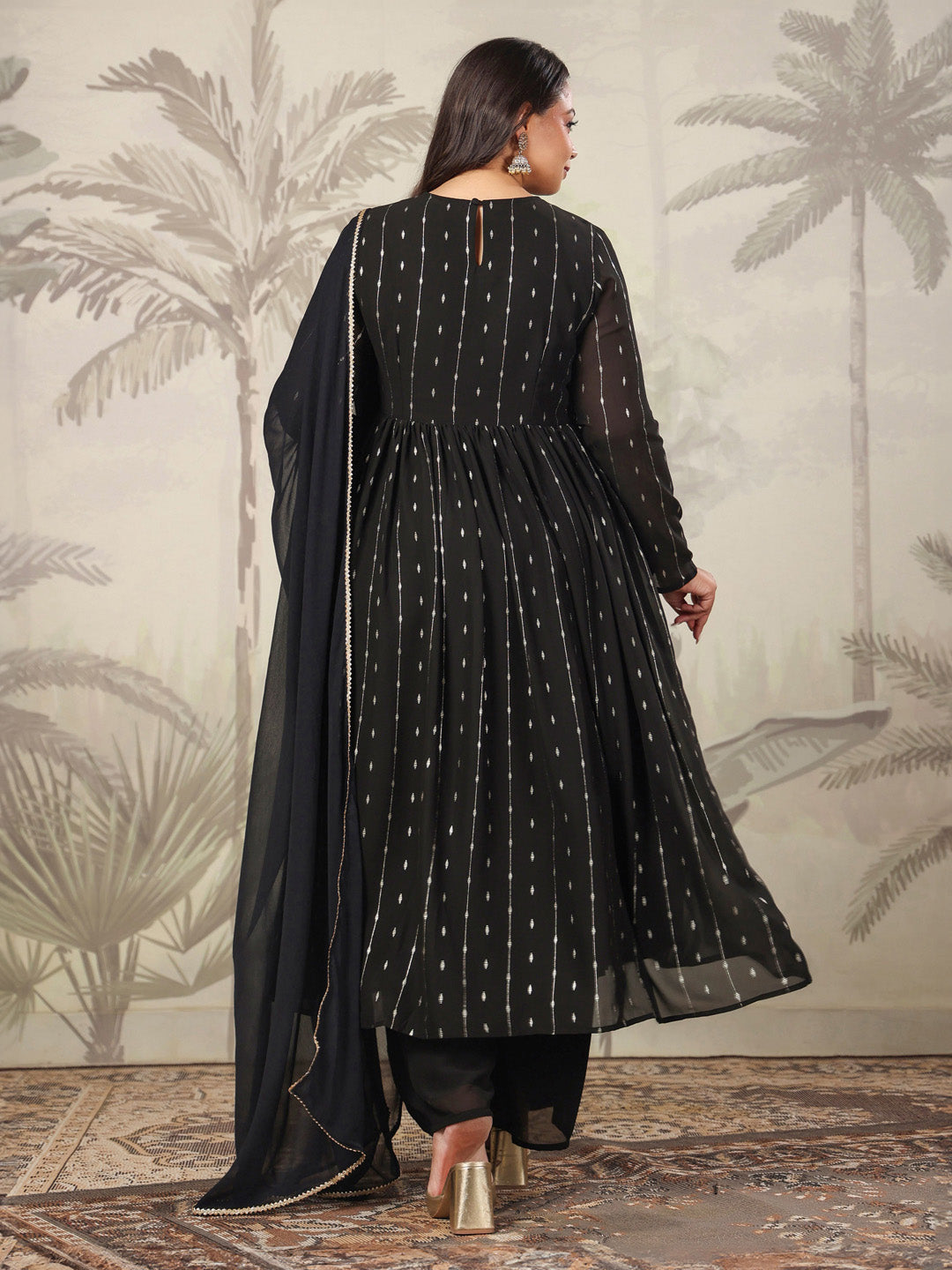 Black Georgette Foil Printed Anarkali Kurta Set